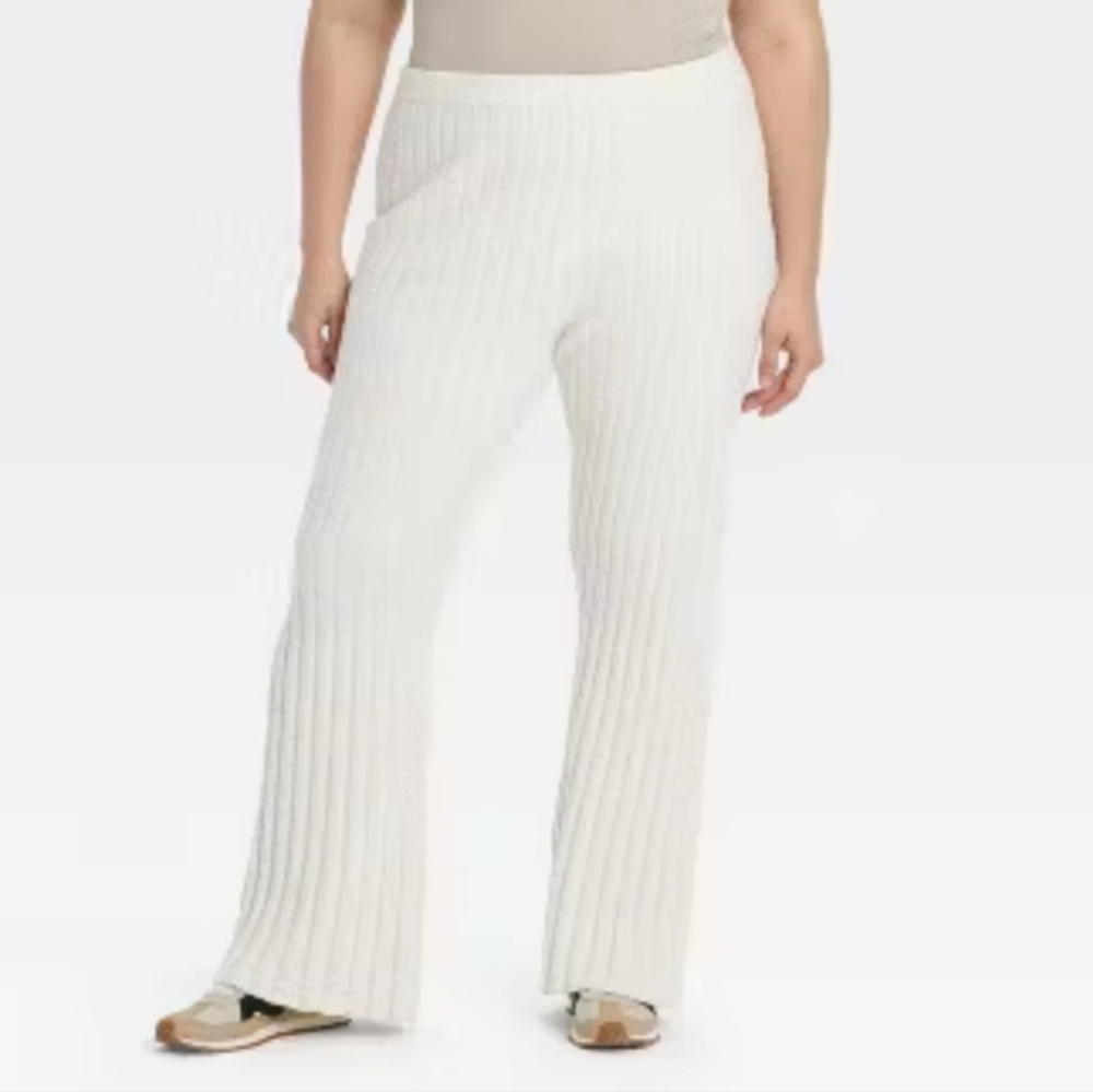 Sweater Pants Ribbed White Knit Pants - L - A New Day